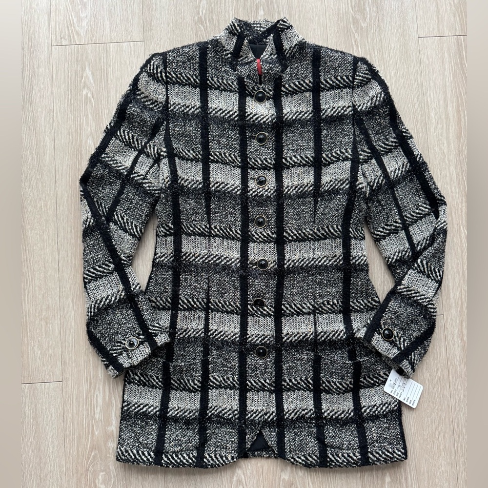 Emanuel Ungaro Tweed Fitted Buttoned Jacket Black White Grey Size Medium/Small